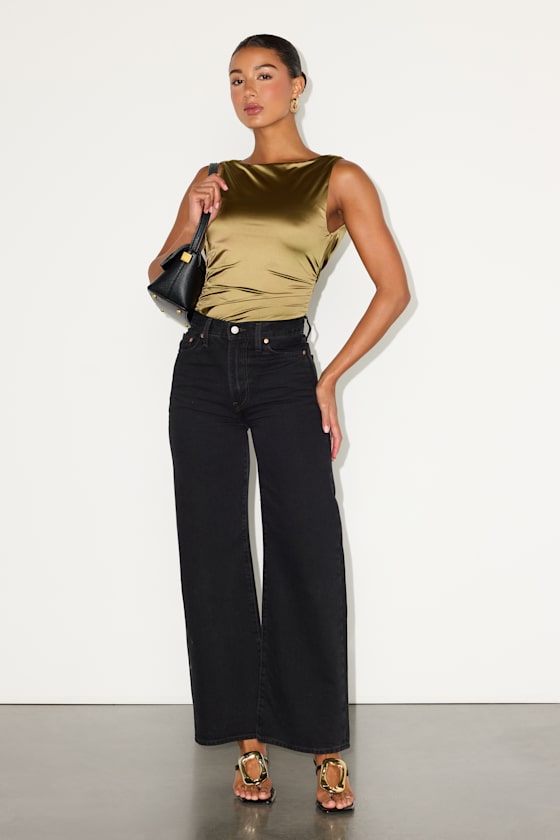 Cabrina Olive Satin Cowl Back Bodysuit