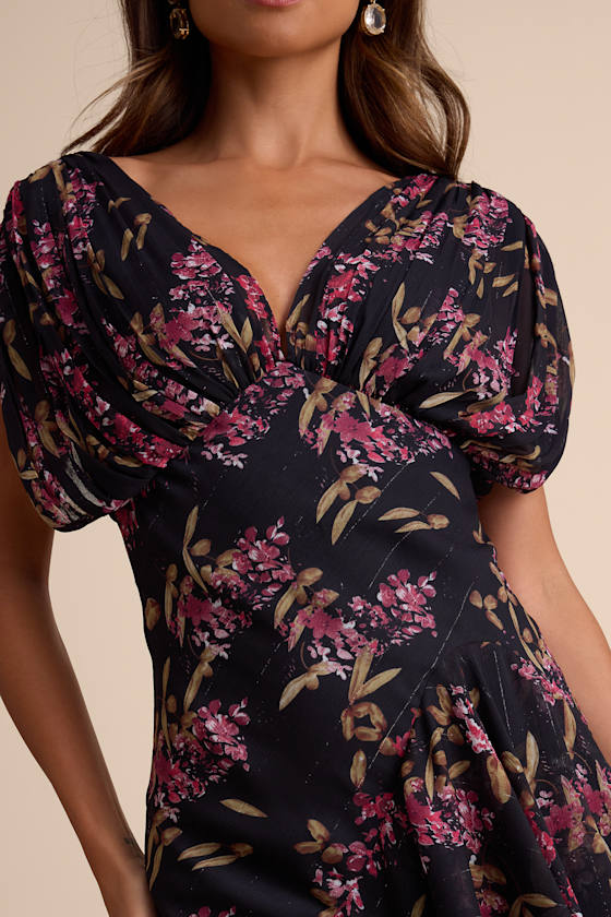 Wrenna Black Floral Gathered Tiered Maxi Dress