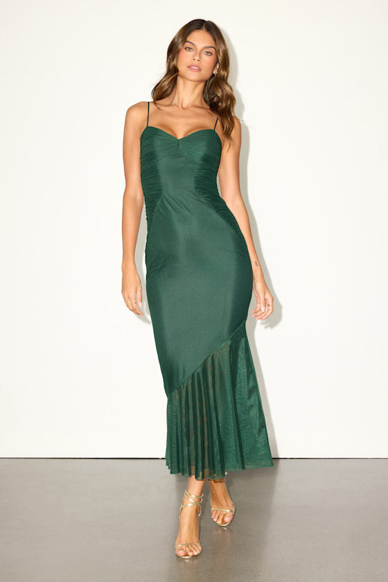 Giorgina Emerald Green Gathered Trumpet Midi Dress