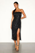 Renaya Black Sequin Strapless Column Midi Dress