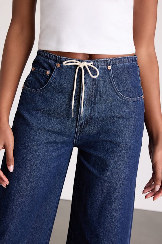 Madison Dark Wash Drawstring Wide-Leg Jeans
