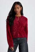 Ashby Berry Red Braided Eyelash Knit Cardigan Sweater