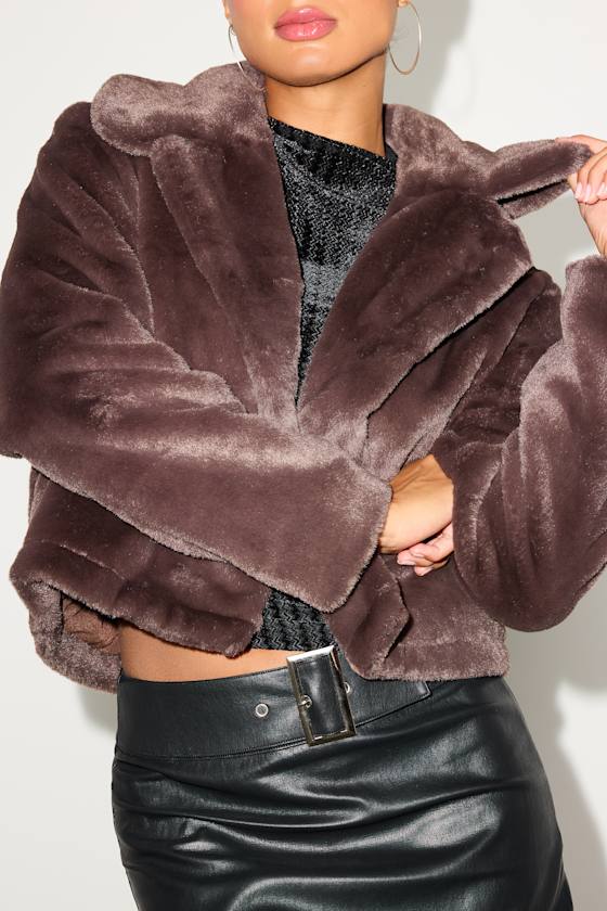 Cuddly Sensation Brown Faux Fur Cropped Jacket
