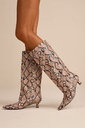 Alexandria Snake Knee-High Kitten Heel Boots