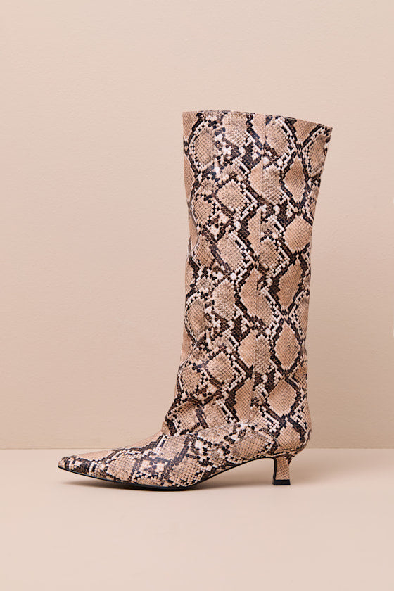 Alexandria Snake Knee-High Kitten Heel Boots