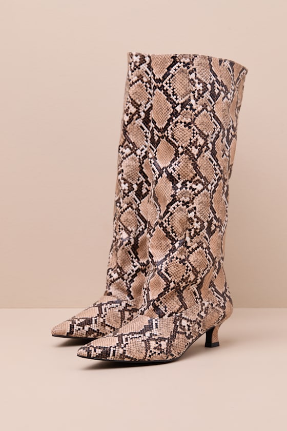 Alexandria Snake Knee-High Kitten Heel Boots