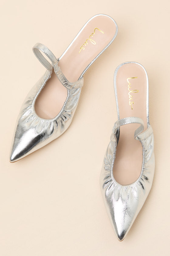 Corbett Silver Ruched Slingback Pointed-Toe Pumps