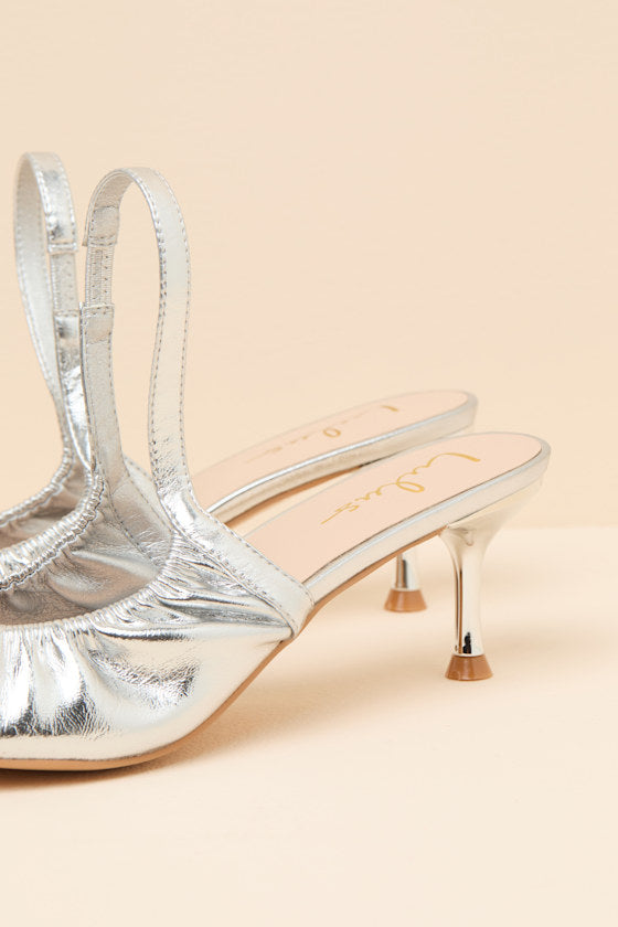 Corbett Silver Ruched Slingback Pointed-Toe Pumps