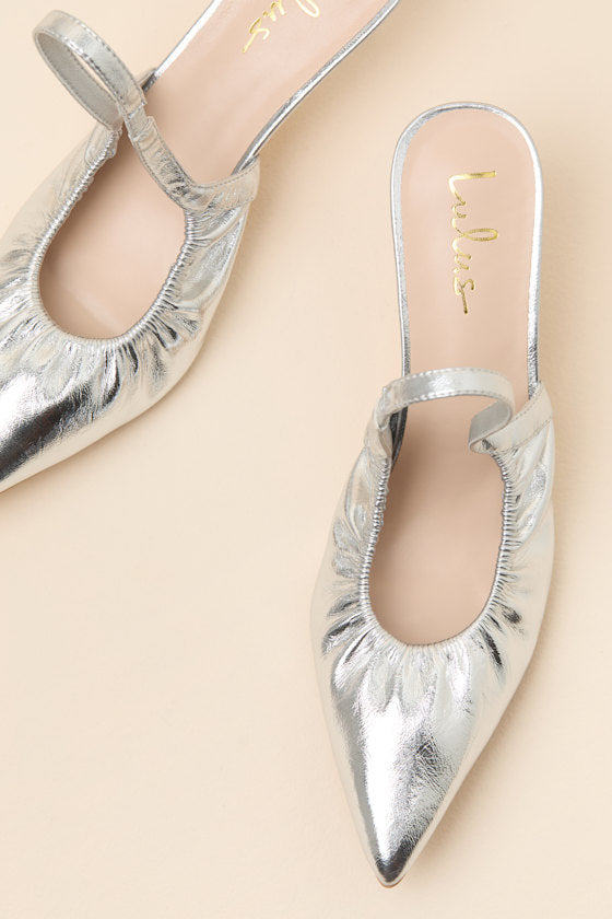Corbett Silver Ruched Slingback Pointed-Toe Pumps
