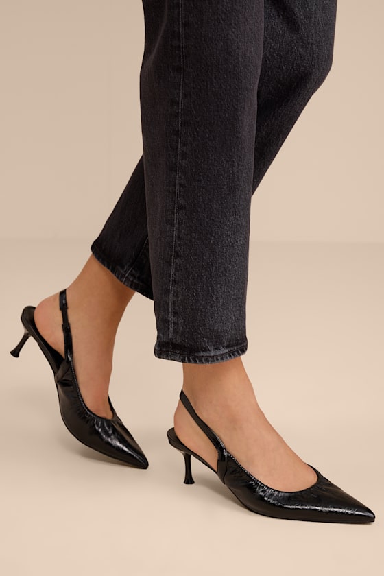 Corbett Black Ruched Slingback Pointed-Toe Pumps