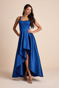 Wisola Blue Taffeta Pleated Corset High-Low Maxi Dress