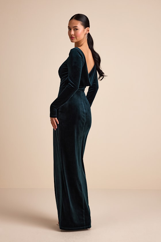 Duarte Emerald Velvet Cowl Back Long Sleeve Maxi Dress