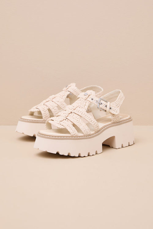 Latice Oatmeal Raffia Caged Platform Sandals