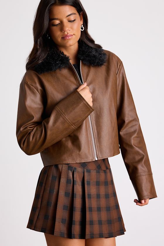 Valencia Brown Vegan Leather Faux Fur Jacket