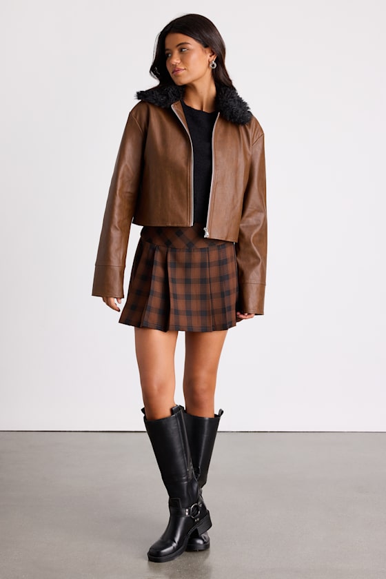 Valencia Brown Vegan Leather Faux Fur Jacket