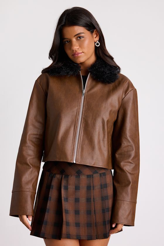 Valencia Brown Vegan Leather Faux Fur Jacket