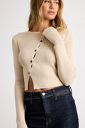 Paxlynn Beige Ribbed Asymmetrical Cardigan Top
