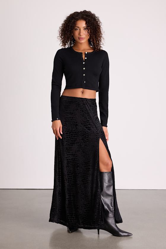 Ashworth Black Burnout Velvet Mid-Rise Maxi Skirt