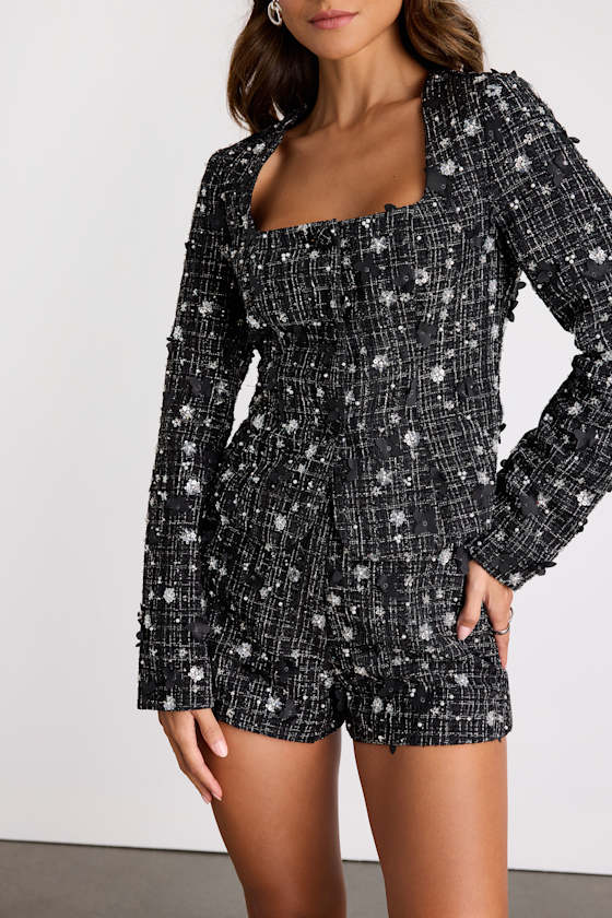 Marcie Black Tweed Lurex Sequin Applique Blazer