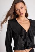 Esmina Black Jacquard Ruffled Tie-Front Top