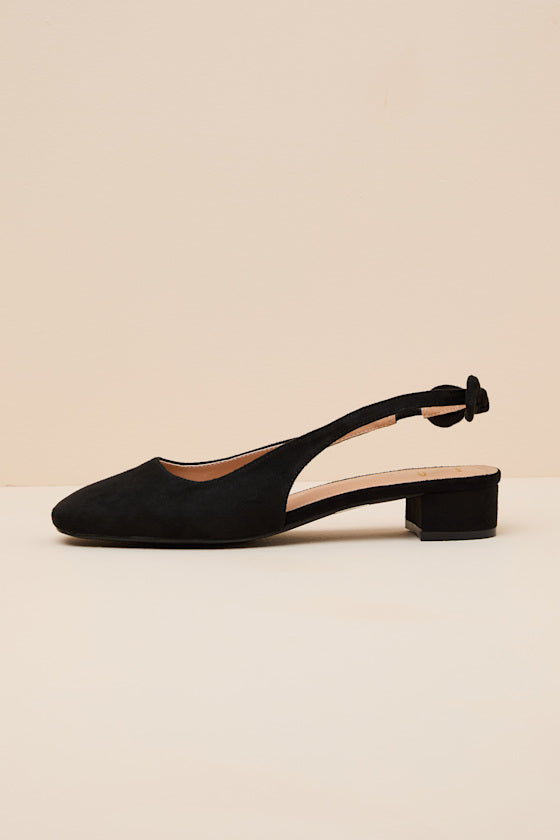 Laylaa Black Suede Bow Slingback Low Heel Pumps