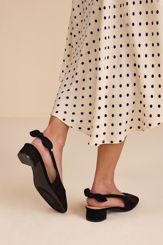 Laylaa Black Suede Bow Slingback Low Heel Pumps