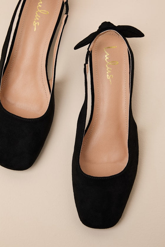 Laylaa Black Suede Bow Slingback Low Heel Pumps