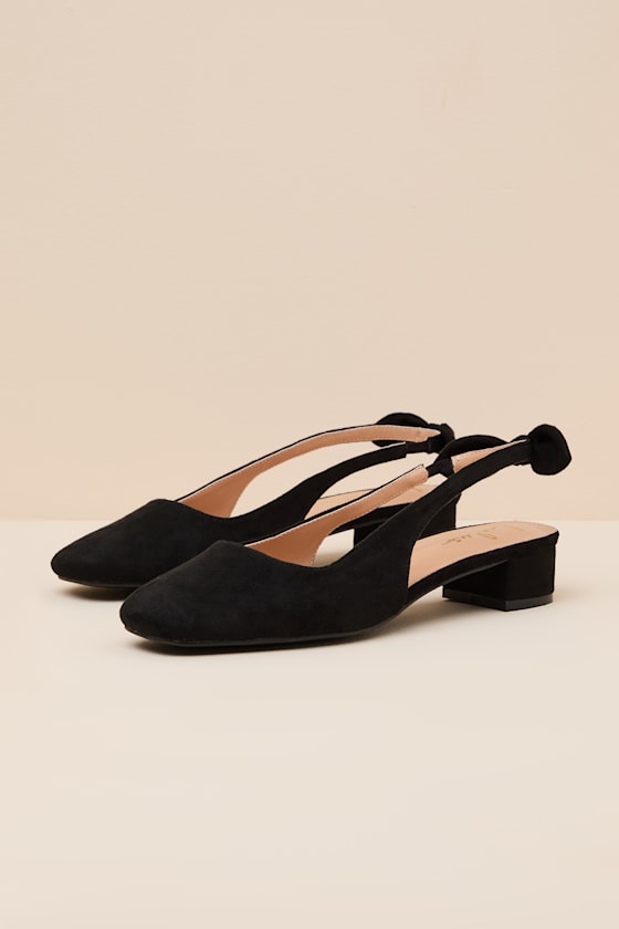 Laylaa Black Suede Bow Slingback Low Heel Pumps