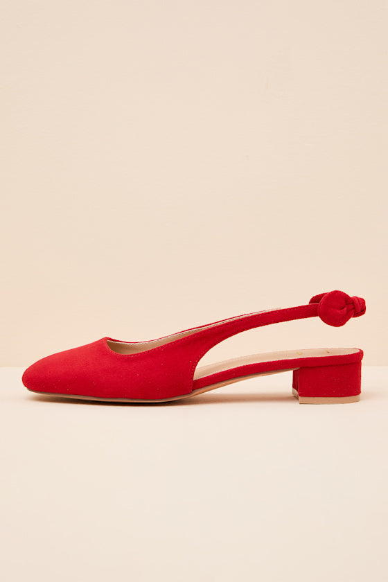 Laylaa Red Suede Bow Slingback Low Heel Pumps