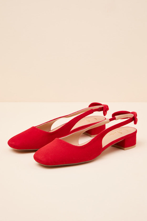 Laylaa Red Suede Bow Slingback Low Heel Pumps
