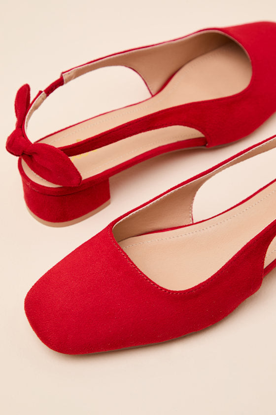 Laylaa Red Suede Bow Slingback Low Heel Pumps