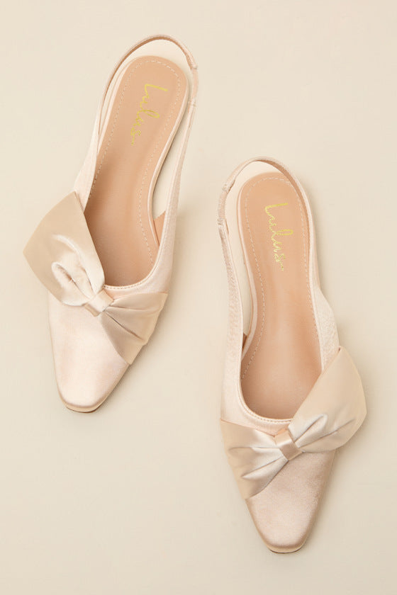 Kyleigh Champagne Satin Bow Slingback Flats