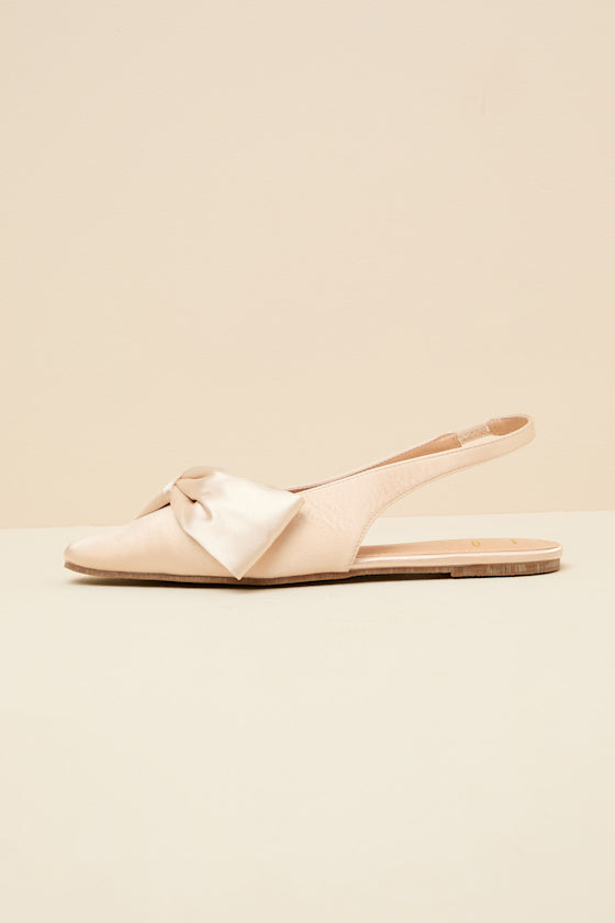 Kyleigh Champagne Satin Bow Slingback Flats