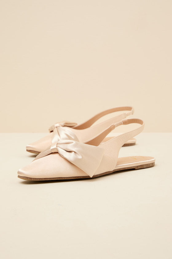 Kyleigh Champagne Satin Bow Slingback Flats