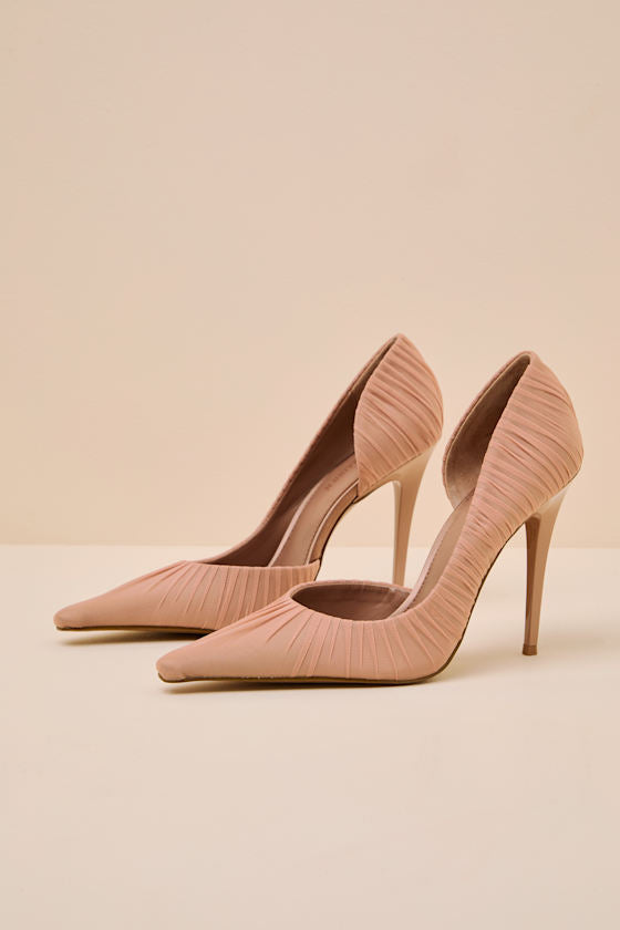Elegant Mocha Mesh Ruched Pointed-Toe D'Orsay Pumps