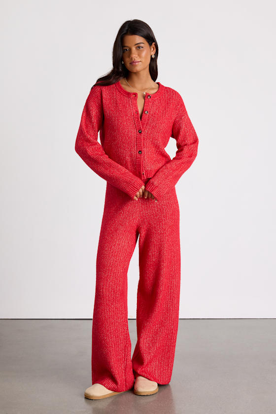 Carvalho Red Ribbed Knit Sweater Pants