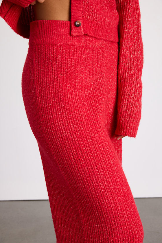 Carvalho Red Ribbed Knit Sweater Pants