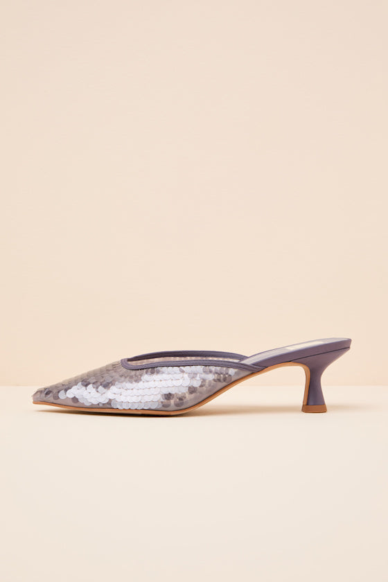 Cleo Smoke Sequin Pointed-Toe Mule Pumps