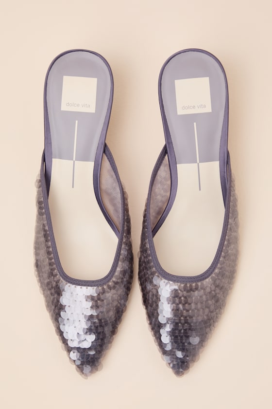 Cleo Smoke Sequin Pointed-Toe Mule Pumps