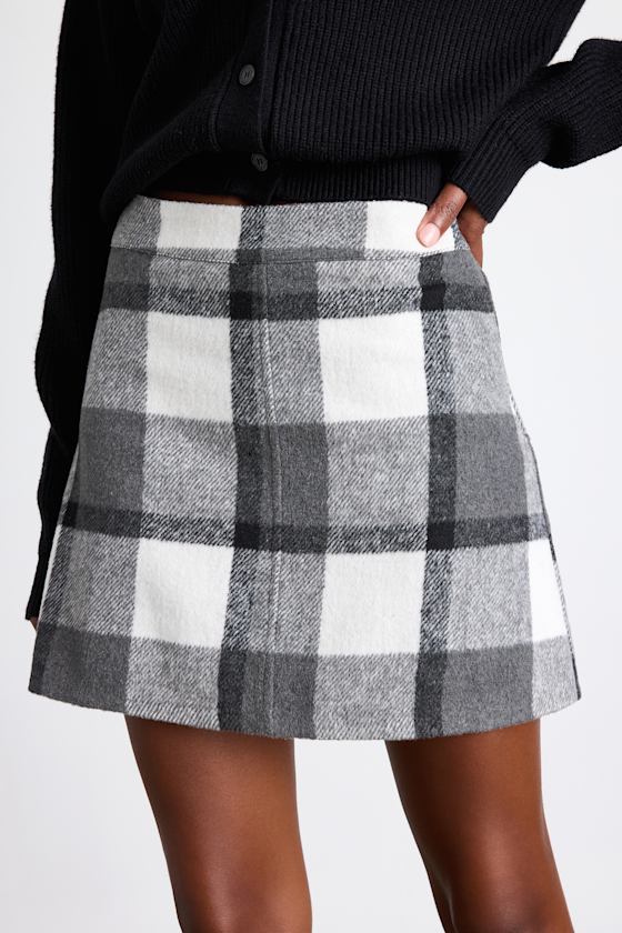 Mad For Plaid White and Grey Plaid Mini Skirt