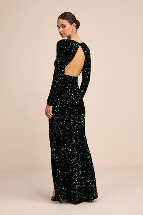 Rhonna Emerald Green Velvet Sequin Mermaid Maxi Dress