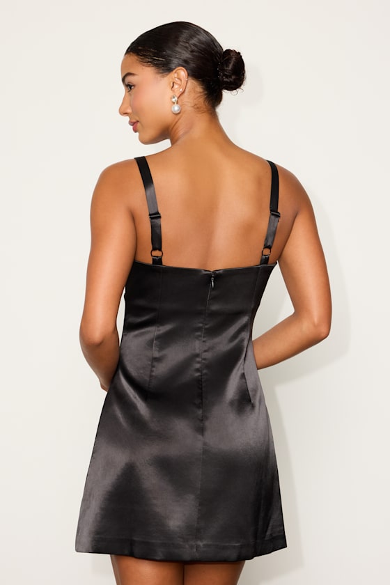 Yesemia Black Satin Bow Skater Mini Dress