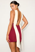 Sandri Wine Red and Cream Backless Bodycon Mini Dress