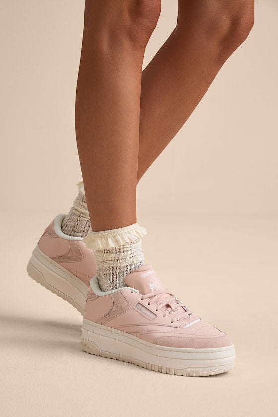 Club C Extra Bleached Peach Leather Flatform Sneakers