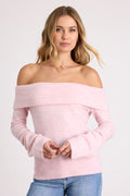 Melinda Light Pink Space Dye Off-the-Shoulder Sweater Top