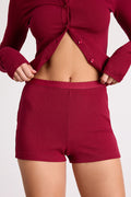Rimsley Wine Red Ribbed Knit Boxer Lounge Shorts