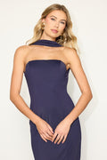 Ariana Navy Blue Jersey Knit Strapless Midi Dress