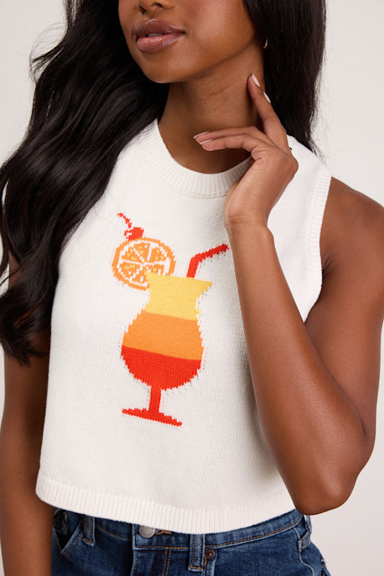 Milo White Multi Graphic Sweater Tank Top