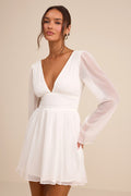 Cinna Ivory Bell Sleeve Skater Mini Dress
