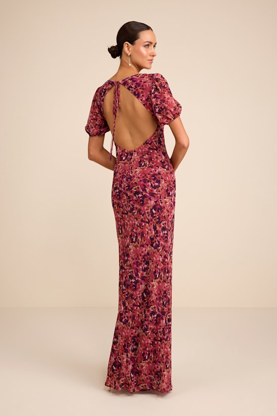 Gianni Rusty Rose Multi Floral Backless Maxi Dress